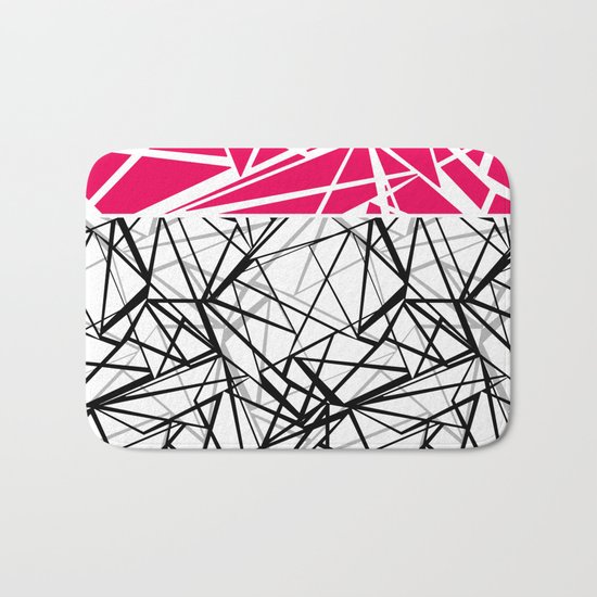 Black and white abstract geometric pattern with red inlay . Bath Mat