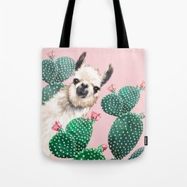 Llama and Cactus Pink Tote Bag