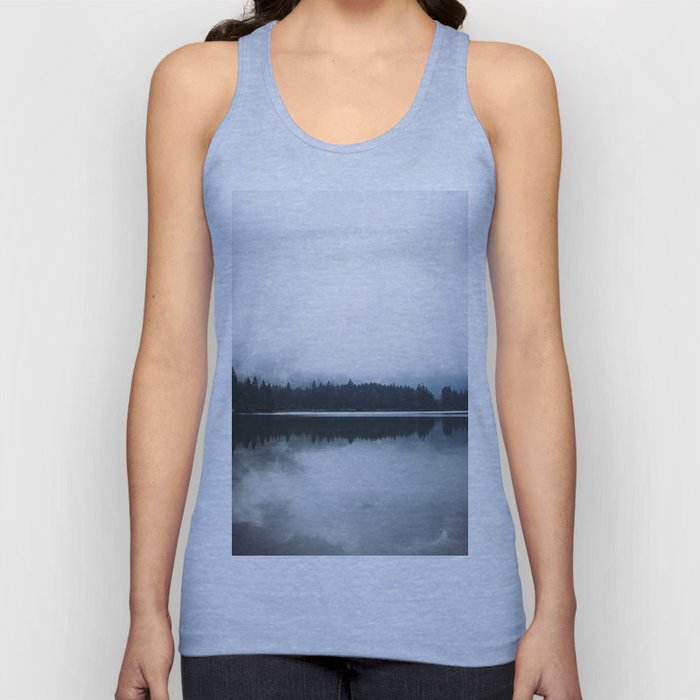 Minimalist Cold Landscape Pine Trees Water Reflection Symmetry Tank Top