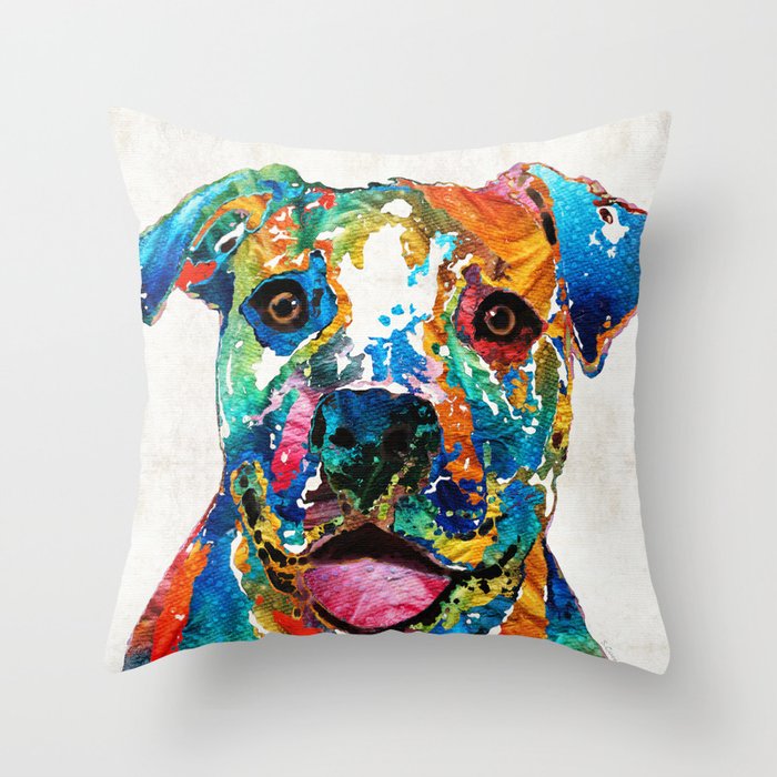 Colorful Dog Pit Bull Art - Happy - By Sharon Cummings Throw Pillow