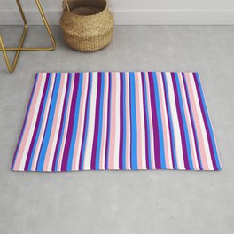 [ Thumbnail: Pink, Blue, Purple, and White Colored Stripes/Lines Pattern Rug ]