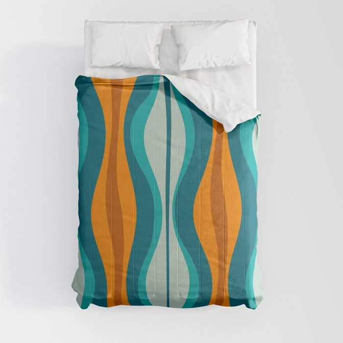 Hourglass Mid Century Modern Abstract Pattern in Turquoise, Aqua, Orange, and Rust Comforter
