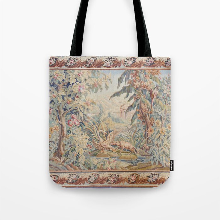 Antique 19th Century French Aubusson Landscape Tapestry with Swan Tote Bag