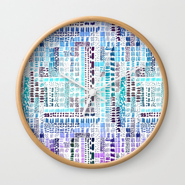 vibrant blue purple ink marks hand-drawn collection Wall Clock