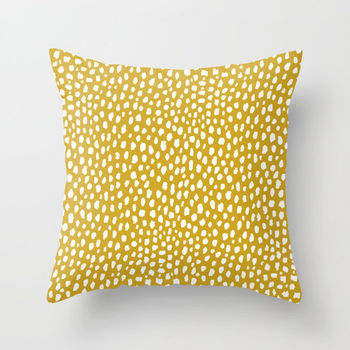 Handmade polka dot brush spots (white/mustard yellow) Throw Pillow