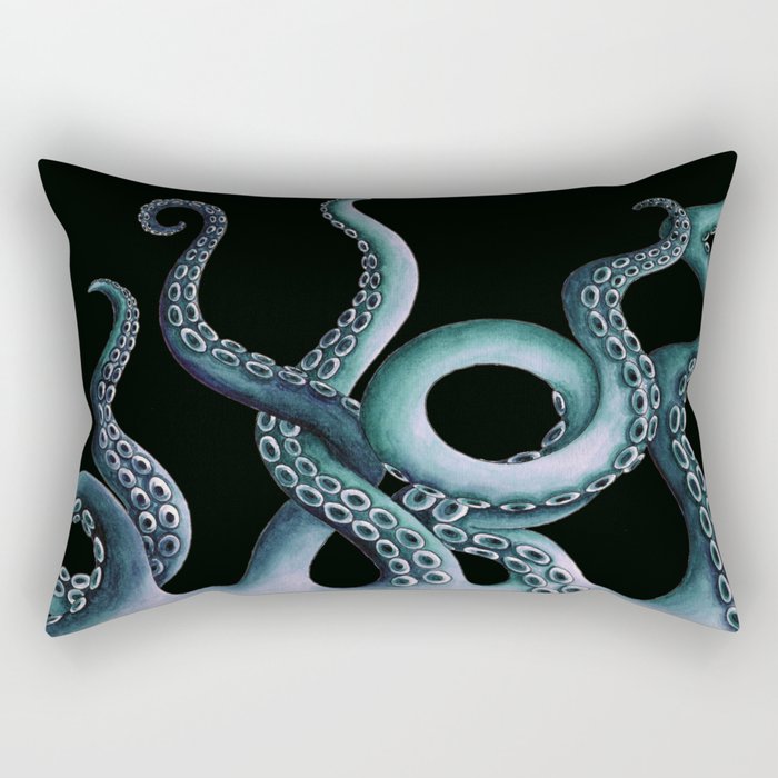Teal Kraken at night Rectangular Pillow