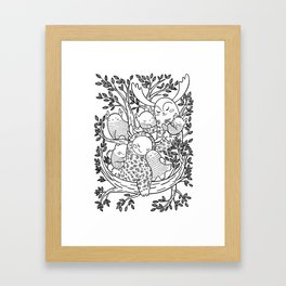 Family of forest animals sitting on a tree  black and white Framed Art Print