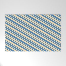 [ Thumbnail: Blue and Beige Colored Stripes/Lines Pattern Welcome Mat ]