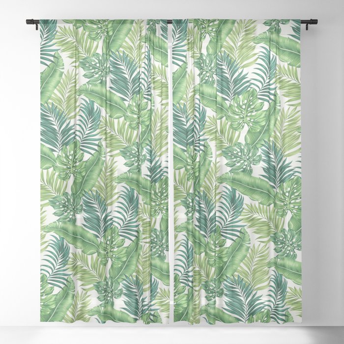 Green Tropical Leaves Sheer Curtain