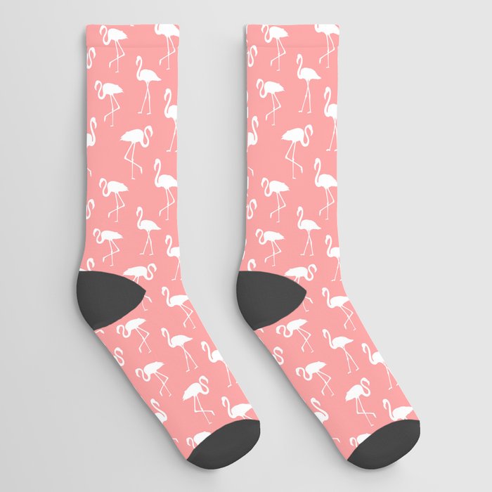 White flamingo silhouettes seamless pattern on sweet pink background Socks
