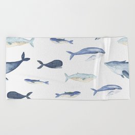 Watercolor whales Beach Towel