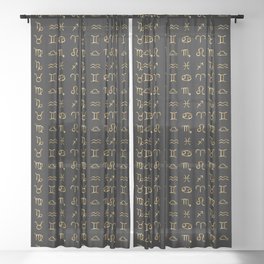 Zodiac constellations symbols in gold Sheer Curtain