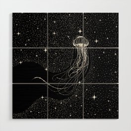 starry jellyfish (Black Version) Wood Wall Art