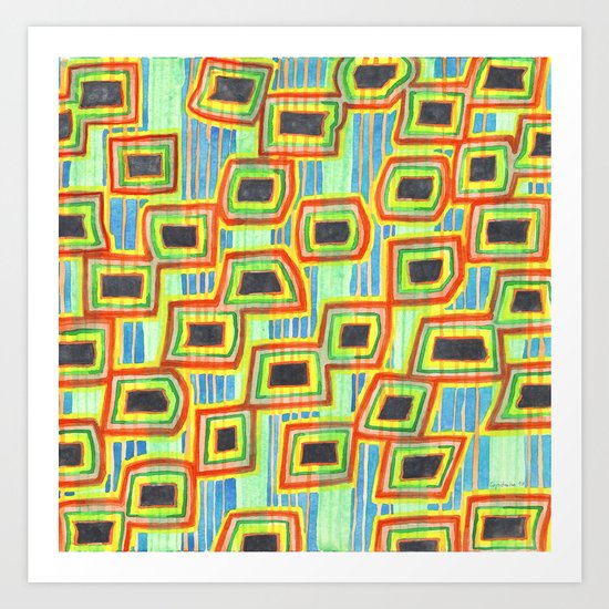 Connected Rectangle Shapes with Vertical Stripes Pattern Art Print