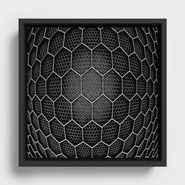 Black Hexagon Grid Elegant Dark pattern Framed Canvas