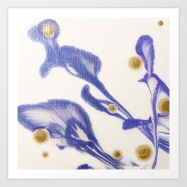 fluid flowers blue and gold Art Print