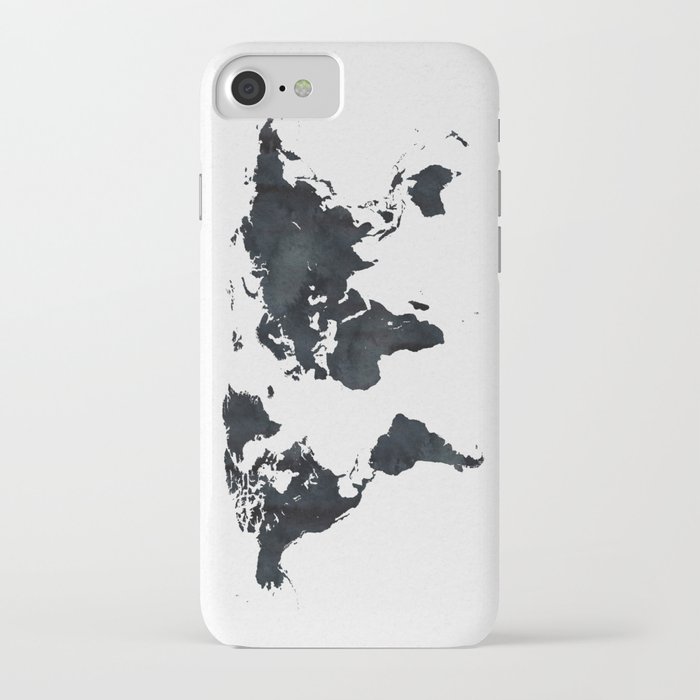 world map in black and white ink on paper iphone case