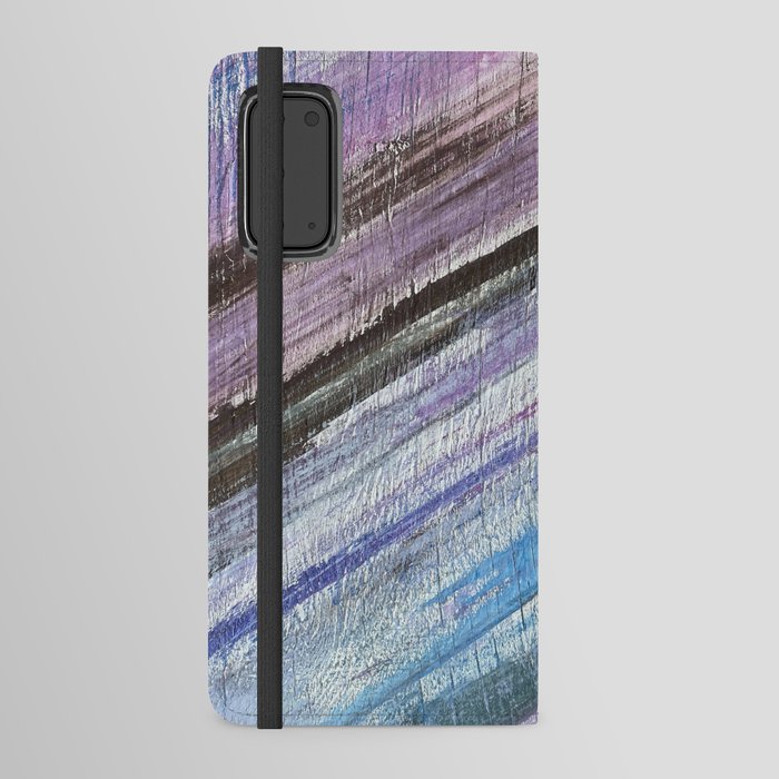 blue purple stripes on wood Android Wallet Case