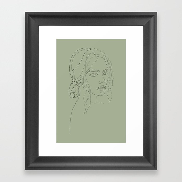 Her Look in Green Framed Art Print