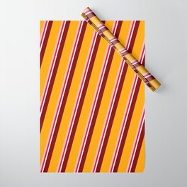 [ Thumbnail: Colorful Maroon, Orange, Light Pink, Crimson, and White Colored Lines/Stripes Pattern Wrapping Paper ]