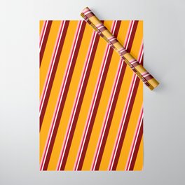 [ Thumbnail: Colorful Maroon, Orange, Light Pink, Crimson, and White Colored Lines/Stripes Pattern Wrapping Paper ]