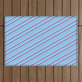 [ Thumbnail: Sky Blue, Beige, and Dark Violet Colored Pattern of Stripes Outdoor Rug ]