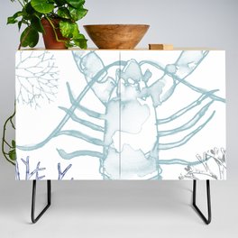 Lobster and Coral, Watercolor in Pale Blues Credenza