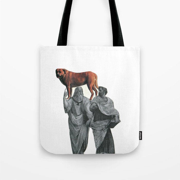 plato n aristotle walking their doge Tote Bag
