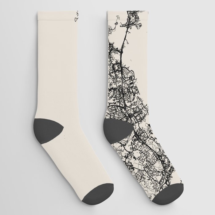 Helsinki, Finland - Minimal City Map. Black and White Socks