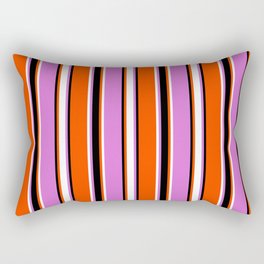 [ Thumbnail: Red, Black, Orchid, and White Colored Stripes Pattern Rectangular Pillow ]