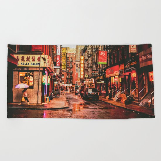 New York City Rain in Chinatown Beach Towel