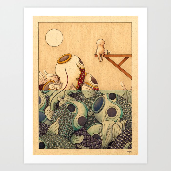 Summer by the Sea Kunstdrucke | Drawing, Ink-pen, Muster, Fisch, Illustration, Ozean, Meer, Summer, Wasser, Traditional