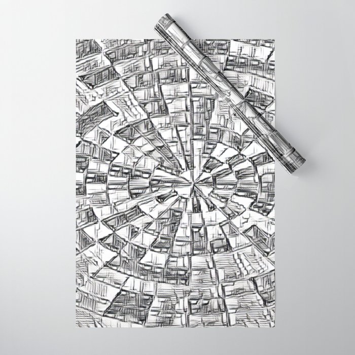 Black & White Circular Maze Wrapping Paper