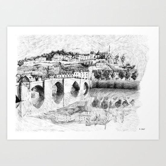 Terrasson village - France drawing Art Print
