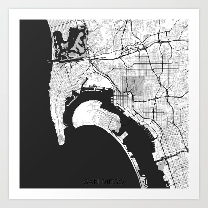 San Diego Map Gray Art Print