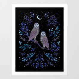 Owls in the Moonlight Art Print
