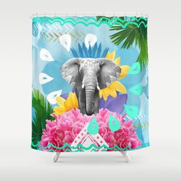 Elephant Festival - Blue Shower Curtain