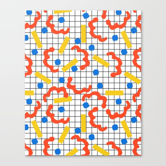 Primal - memphis throwback squiggle circle geometric grid lines dots trendy hipster 80s retro cool Canvas Print