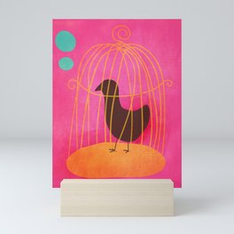 Hot Pink Crow Bird In a Cage Mini Art Print