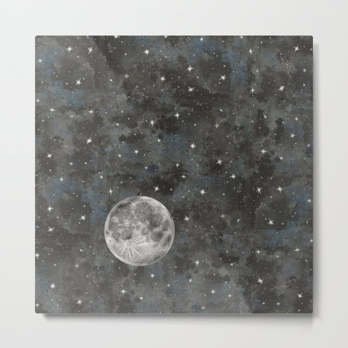 Watercolor Space Moon Robayre Metal Print
