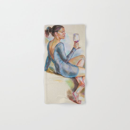 Girl with a glass of red wine Hand & Bath Towel