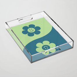 Yin yang retro floral smiley # mint sage Acrylic Tray