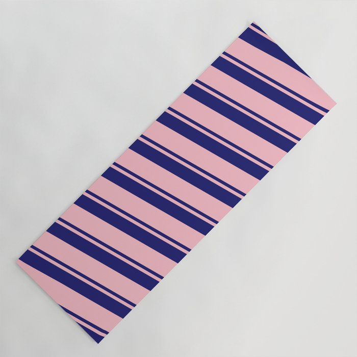 Midnight Blue and Pink Colored Lined/Striped Pattern Yoga Mat