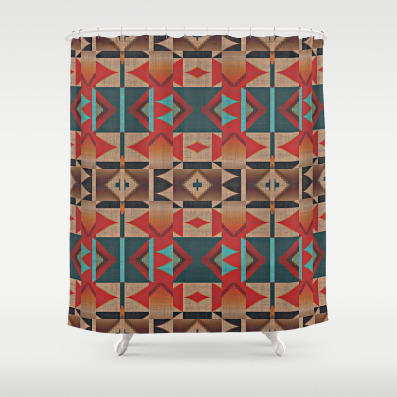 Native American Indian Tribal Mosaic Rustic Cabin Pattern Shower