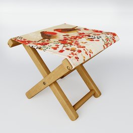 Red Gold Winter Birds Holly Berry Branches Watercolor Folding Stool