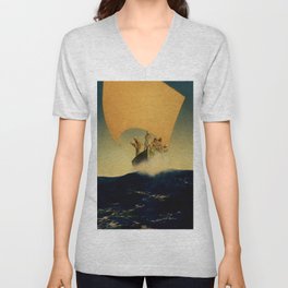 “The Pirate Ship” by Maxfield Parrish Unisex V-Neck