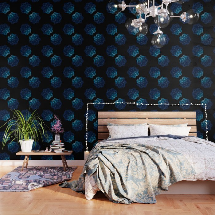 Simple floral blue mandella Wallpaper