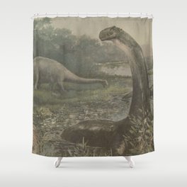 Vintage Illustration of Brachiosaurus Dinosaurs Shower Curtain