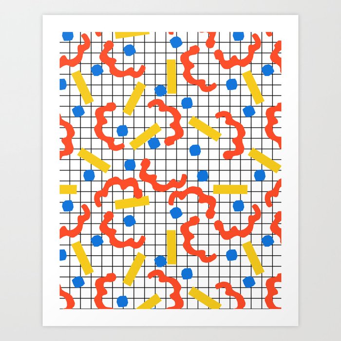 Primal - memphis throwback squiggle circle geometric grid lines dots trendy  hipster 80s retro cool Art Print by Wacka