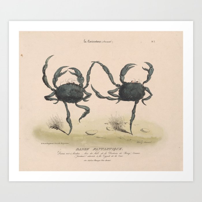 Vintage Illustration of Dancing Crabs (1849) Art Print
